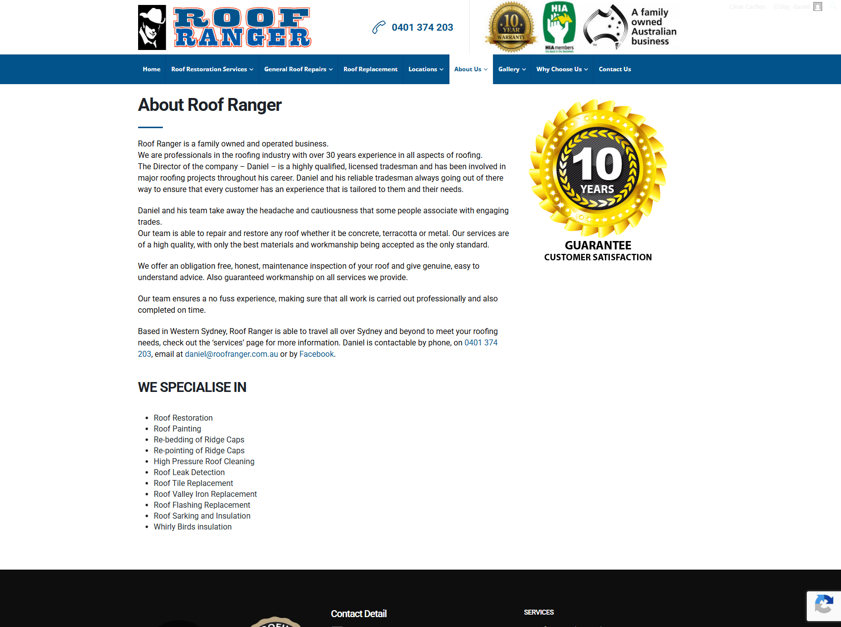 The old Roof Ranger about page
