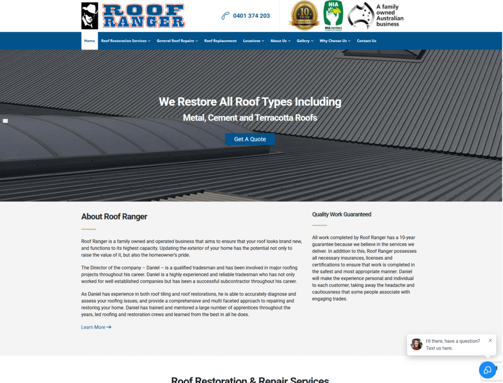 Roof Ranger's old home page before the SEO audit and redesign