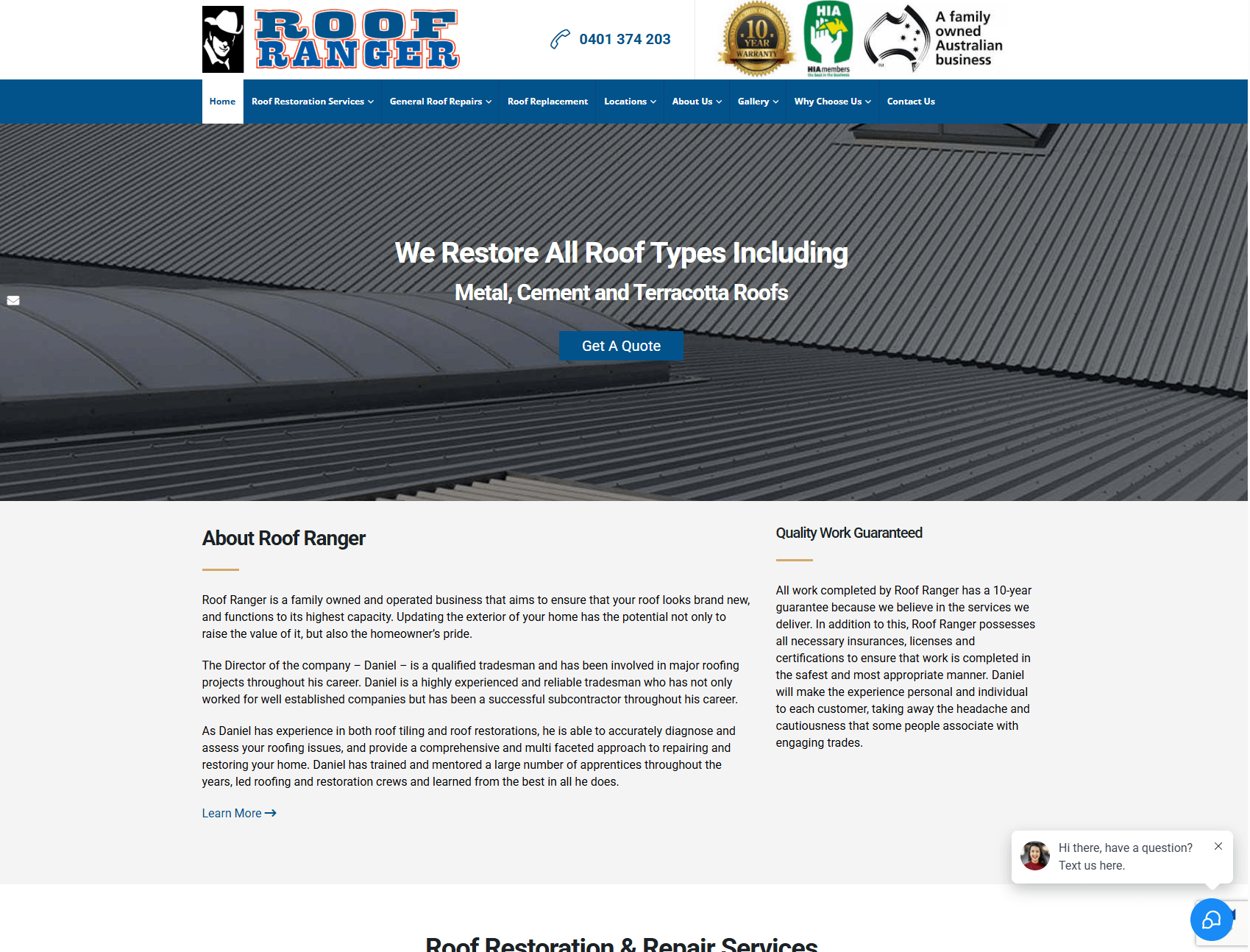 The old Roof Ranger home page