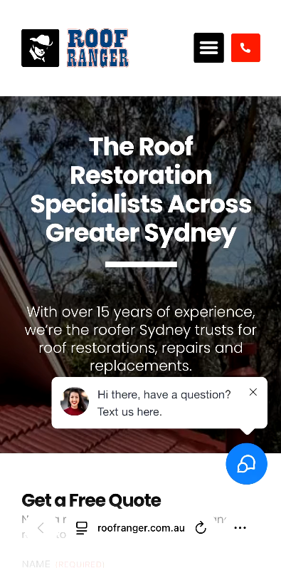 The new Roof Ranger home page on a phone