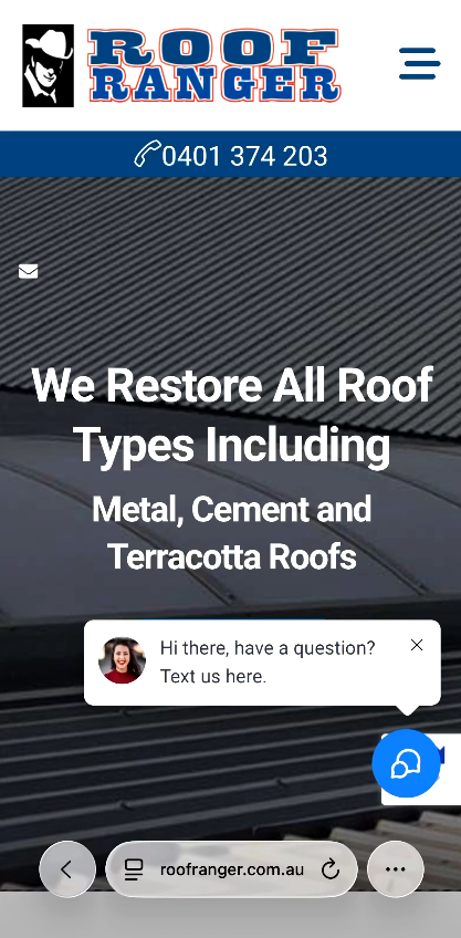The old Roof Ranger home page on a phone