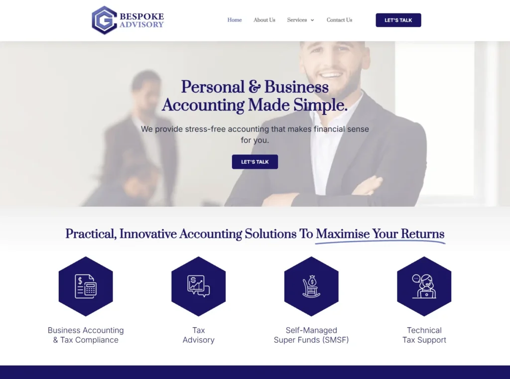 CG Bespoke Advisory home page after the redesign by JS Website Design
