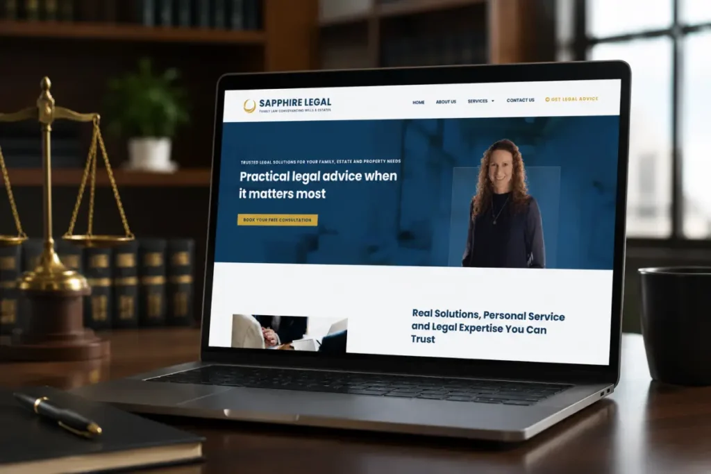 Sapphire Legal website on a laptop, built by JS Website Design