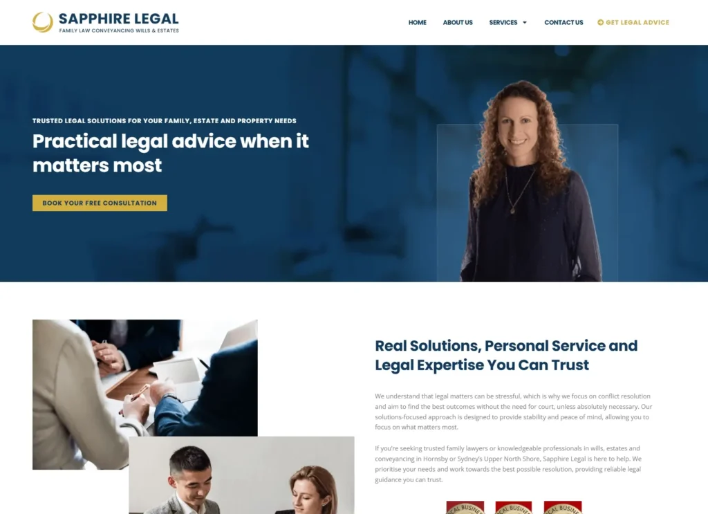 Sapphire Legal home page after the redesign by JS Website Design