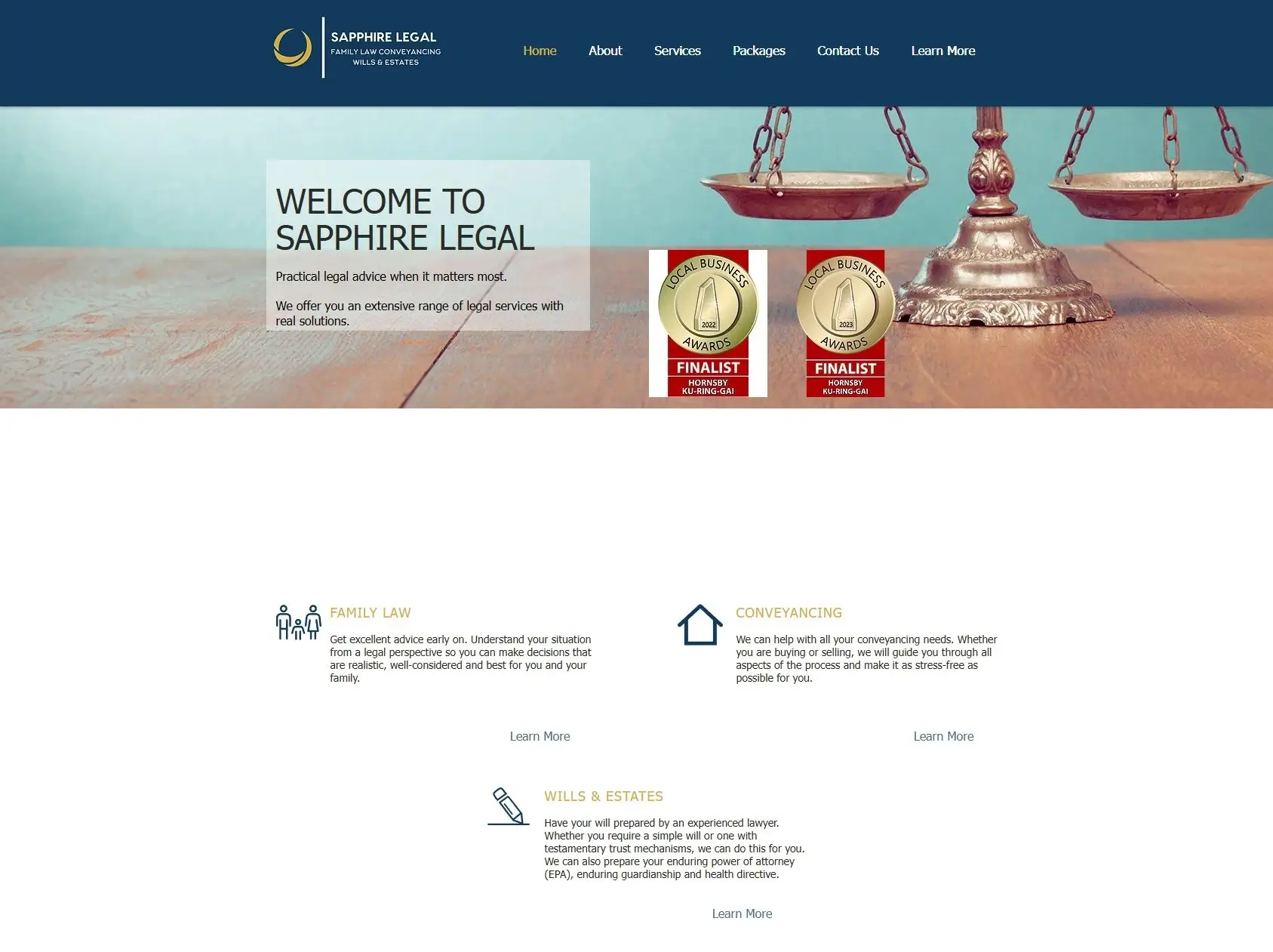 The old Sapphire Legal home page on Wix