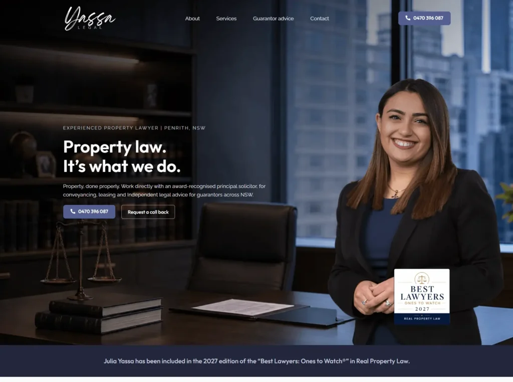 Yassa Legal home page after the redesign by JS Website Design