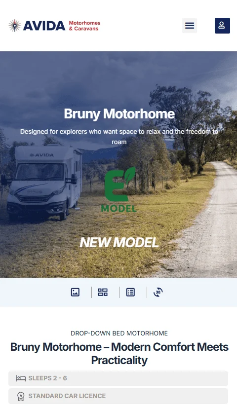 The Avida Bruny model page on a phone