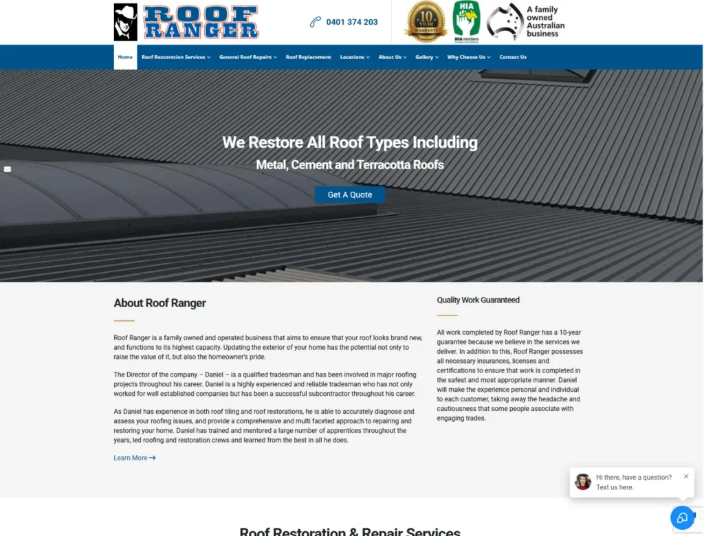 Roof Ranger's old home page before the SEO audit and redesign