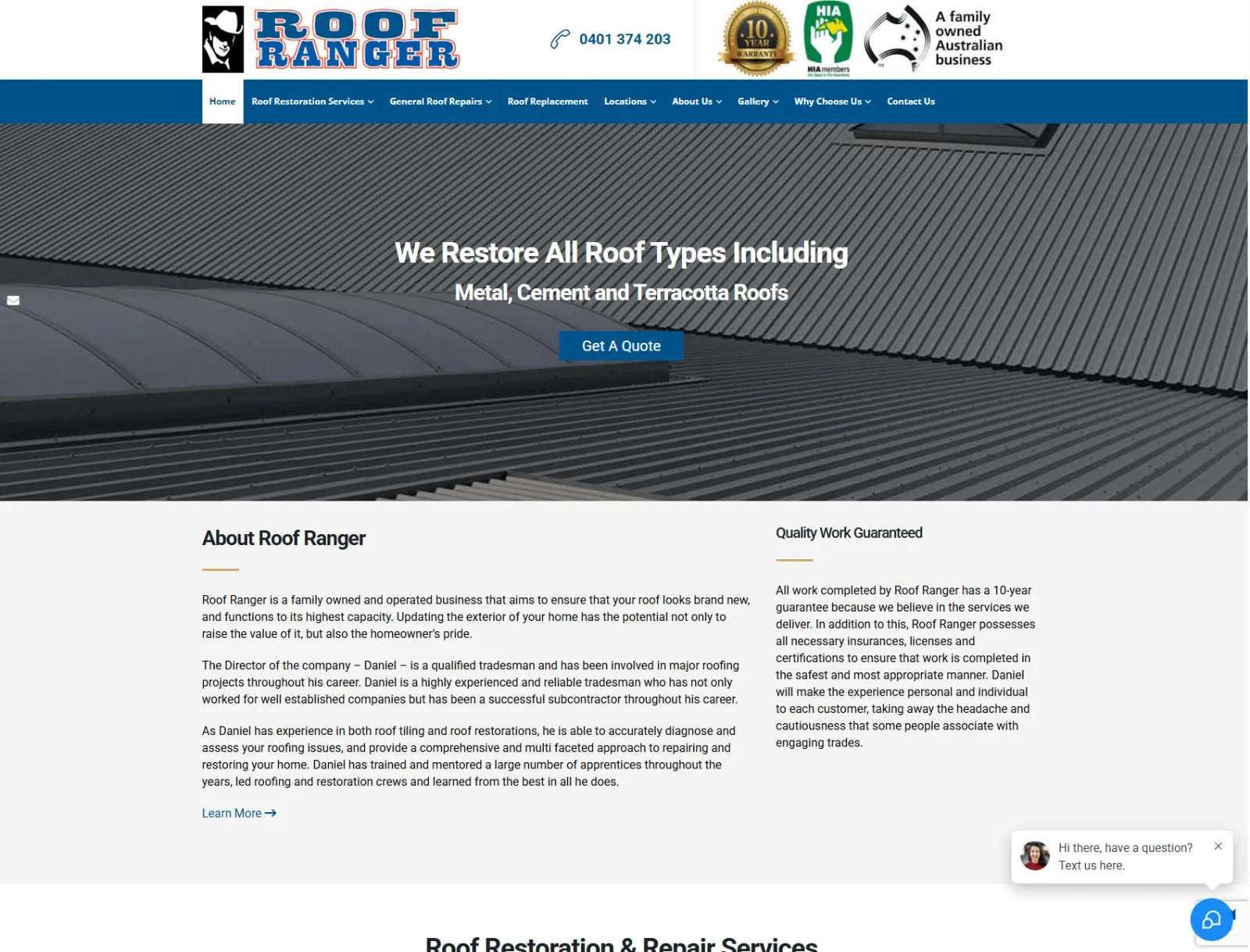 The old Roof Ranger home page
