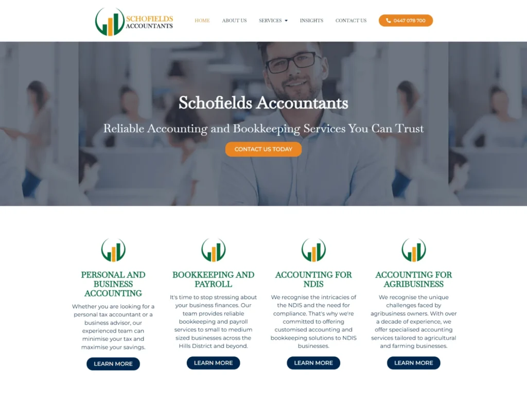 Schofields Accountants website home page designed by JS Website Design